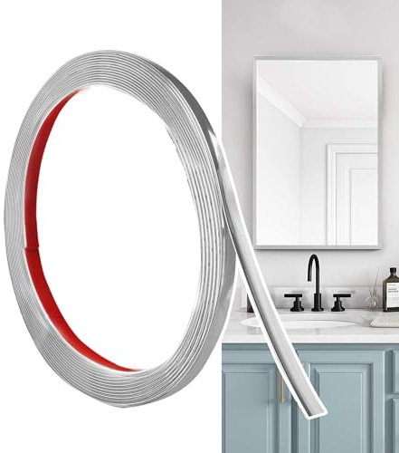 Hengrongshen Molduras Decorativas Autoadhesivas Plata Mate (6M x 0,65cm) Despegar y Pegar, Tiras de Pared de PVC Flexibles, Ideales para Paredes, Espejos, Techos, Suelos, Armarios, Azulejos