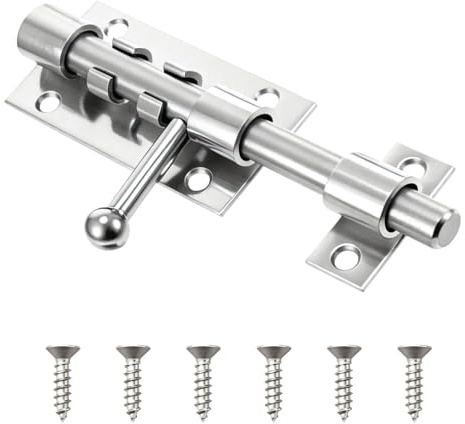 Heavy Duty Door Bolt Latch, 304 Stainless Steel Barrel Gate Bolt Latch,Sliding Door Lock Security Latch with Padlock Hole, Vertical & Horizontal Bolt Latch for Garden Gate Shed (4 inch)