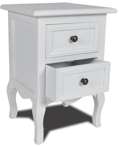 ROMHZKS Table de chevet blanche avec deux tiroirs en bois laqué, table d'appoint robuste pour chambre à coucher avec espace de rangement, meuble fait à la main pour un rangement élégant et ordonné