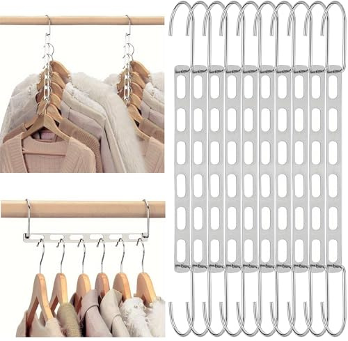 Kleiderbügel Platzsparend, 10 Stück Multipurpose Hanger aus Kohlenstoffstahl, rutschfeste Kleiderschrank Organizer für Hosen, Anzug und Kleider, Mehrfach Magic Bügel für Schlafsaal und Schlafzimmer