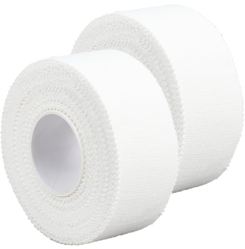 CABODYALS 2 Rolls 18.28M 25mm White Pre Wrap Easy Tear Sports No Sticky Tape with Serrated Edge Strong Adhesion Prewrap Cotton Athletic Tape for Ankle Wrist Gymnastics Lacrosse Climbin Sewing Project