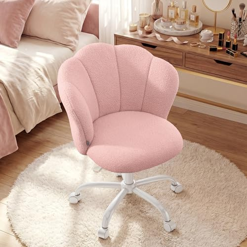 SONGMICS Bürostuhl drehbar, Schminktischstuhl, Fleece, bis zu 110 kg belastbar, Blütenblatt-Rückenlehne, höhenverstellbar, für Wohnzimmer, Schlafzimmer, pastellrosa OBG030SA01