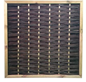 Weidenzaun Mia2, Dunkelbraun bis Rötlich, 120 x 120 cm | Naturmaterial Weide und Kiefer, Sichtschutzwand, Montage erforderlich, 1 Stück