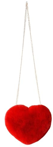 Herzform Tasche,Herzförmige Umhängetasche,Kleine Handtasche,Plüsch Umhängetasche Damen,Rot Plüschtasche,Klein Kettentasche,Schultertasche Damen,für Karneval,Valentinstag,Geburtstag,Party und Date