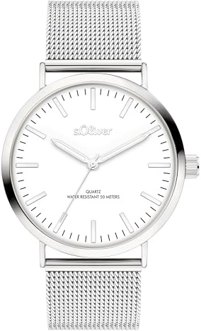 s.Oliver Damenuhr aus Edelstahl mit Meshband - Large 38 mm - Zeitlose, alltagstaugliche, analoge Armbanduhr mit Quarzwerk - hoher 5 ATM wasserdicht - Kratzunempfindliches Mineralglas