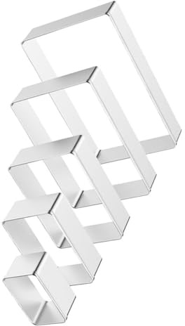 DECOMELODY Set de 5 Moldes Rectangulares para Galletas de Acero Inoxidable, Cortadores para Pasteles y Repostería, Utensilios para Hornear Versátiles y Duraderos para Cocina Doméstica