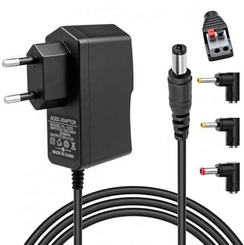 Fuente de alimentación Universal 12V 2A 24W, AC 100-240V a DC 12V, con 4 Conectores 5.5x2.1mm, 5.5x2.5mm, 4.0x1.7mm y 3.5x1.35mm, para Tiras LED, Router, cámara, Teclado