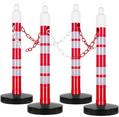 TMS PRO SHOP Kettenpfostenset Mega-MAX, 4 Stück, rot/weiß, mit 20 m Kette aus Kunststoff, Art.-Nr. 37172 | Kettenpfosten | Absperrpfosten | Absperrkette