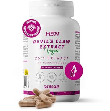 HSN Extracto de Harpagofito 400mg (Garra del diablo) (5% Harpagósidos) | 120 Cápsulas Vegetales | 100% extracto raíz Harpagophytum procumbens | No-GMO, Vegano, Sin Gluten