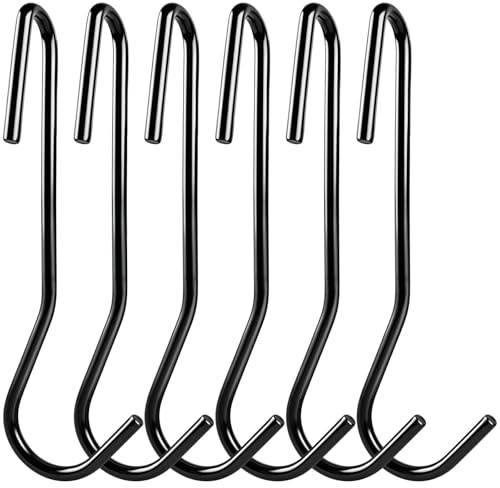 ESFUN 12 Pack Heavy Duty S Hooks - Black Pot Rack Holder Hooks for Hanging Kitchen Utensils, Pots, Pans, Clothes, Towels, Plants with 90 Degree Twist Angled