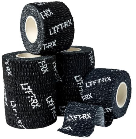 LYFT-RX Hook Grip Tape mit Hochwertigem Klebstoff – Daumen- & Fingerschutz für Gewichtheben, Cross-Training, Kraftsport – 38 mm Schwarz, 6 Rollen