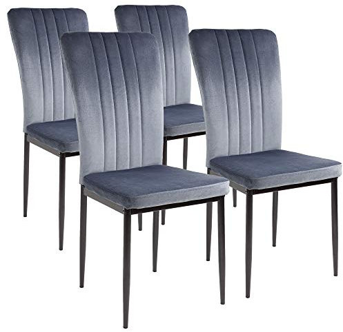 ALBATROS Esszimmerstühle mit Samt-Bezug 4er Set Modena, Grau - Stilvolles Vintage Design, Samt-Bezug, SGS geprüfter Polsterstuhl - Moderner Küchenstuhl, Stuhl Esszimmer oder Esstisch Stuhl…