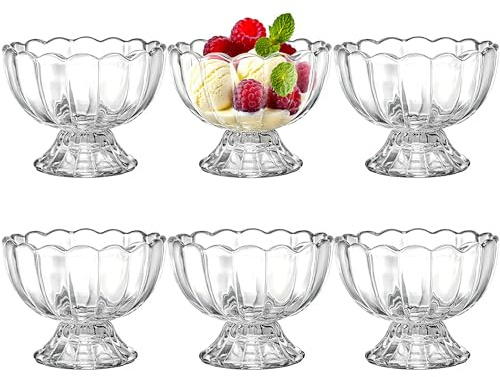 Lawei 6 Pack Glass Dessert Bowls - 5 Oz Glass Ice Cream Cups Mini Trifle Footed Dessert Bowls for Dessert, Sundae, Ice Cream, Salad, Cocktail, Condiment, Trifle