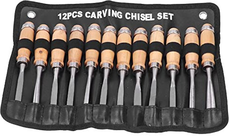 Wood Turning Chisel, 12Pcs 8in High Speed Steel Wood Chisel Sets, Grinder Wood Carving Chisels, Wood Chisel for Modeling, Carving, Cutting