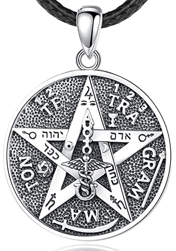EUDORA Harmony Ball Witcher Pentagramm Kette Ring für Damen Herren Sterling Silber 925, Tetragrammaton Runen Halskette Amulett Vintage Anhänger Energie Schmuck Geschenk für Frauen Herren