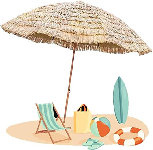 FUNNYBSG Ombrellone reclinabile di paglia, Ombrello da spiaggia Holiday Hawaiano, Ombrello rotondo compatto multifunzionale 2,4 m, Ombrellone da esterno in terrazza antivento