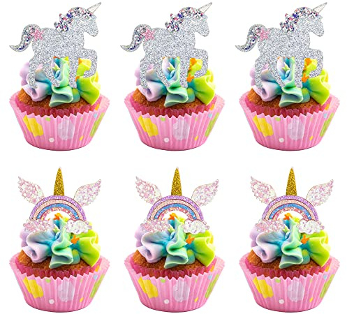 Gyufise Cupcake-Topper mit Einhorn-Motiv, Regenbogen-Motiv, für Jungen, Mädchen, Babyparty, Geburtstagsparty, 10 Stück
