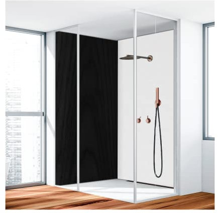 Duschrückwand, Badrückwand, Duschverkleidung, Wandverkleidung aus 3 mm Alu-Verbundplatte, 100x205cm, Holz Schwarz Matt - 0920