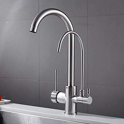 TAOZUYING Wasserhahn Edelstahl Messing Chrom Badarmaturen Küchenarmaturen Gebürstet Heiß und Kalt Küche DREI-in-Eins Wasserfilter Wasserhahn Waschbecken Wasserhahn Rotierendes Wasser Marriage