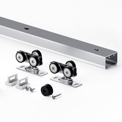 EaseLife 6FT/72in Sliding Pocket Door Hardware Kit,Commercial Grade,Aluminum Box Rail Kit,Slide Smoothly Quietly,Easy Install,No Door (68.75in Track for 24~36 Wide Single Door)