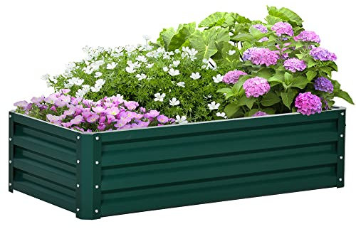 Outsunny 216L Rectangle Raised Garden Bed Box with Weatherized Steel Frame for Vegetables, Flowers and Herbs, 120 x 60 x 30.5cm, Green
