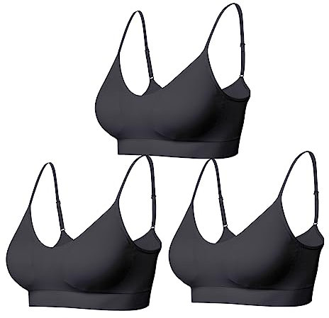 Comfyin Bustier Damen Gepolstert Sport BH Set ohne Bügel Yoga BH Top 3er Pack,3+Schwarz,S