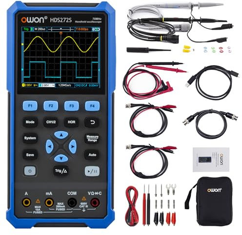 HDS272S 3 in 1 OWON Oscilloscope 70MHz with 2+1 CH with 3.5 inch Adjustable Brightness LCD (Oscilloscope + Multimeter+ Generator)
