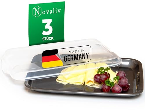 Novaliv 3er-Set Anthrazit Premium Aufschnittbox mit Transparentem Deckel, Frischhaltedosen für Wurst & Käse Maße 25x17x3 cm Kühlschrank Organizer Knäckebrotbox Wohnung must-have Küchen Gadgets