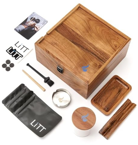 LITT Boîte de rangement en bois avec plateau à rouler intégré et accessoires – Rangement discret pour un style de vie moderne