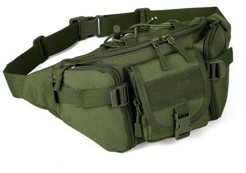 Huntvp Bumbag Mens Women Tactical Waist Bag Military Waist Pack Molle Bum Bag Belt Pack for Outdoors Walking Running Camping Trekking Hunting (Army Green-l)