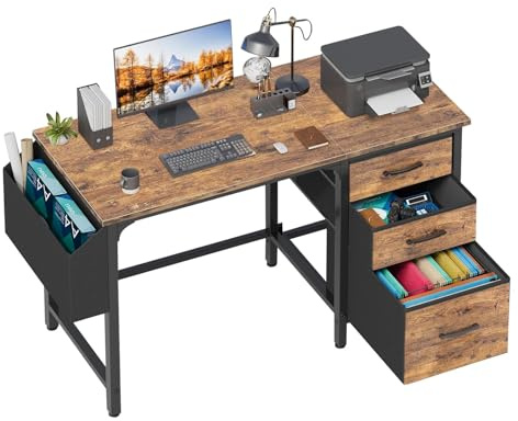 Lufeiya Escritorio para computadora con cajones de tela, escritorio reversible de 47 pulgadas para oficina en casa con archivador para espacio pequeño, mesa de estudio y escritura, escritorio de PC,