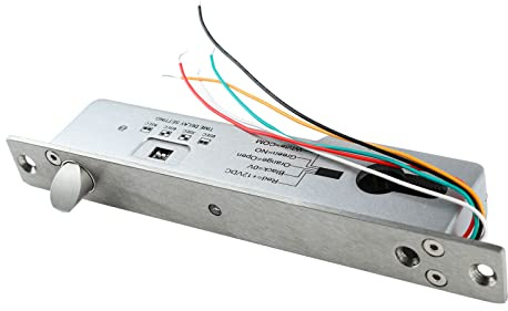 Elektrisches Fallriegelschloss, elektrisches Zugangsschloss aus Edelstahl mit LED-Anzeige, Verzögerungseinstellung, verdickender elektrischer Einsteckriegel für Holztüren (A)