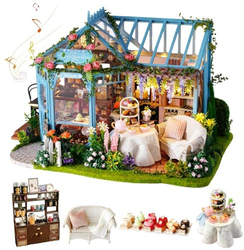 Flower Garden - Kit fai da te per casa delle bambole, modello trasparente per adulti, serra da montare, decorazione creativa (casa del tè con rose)
