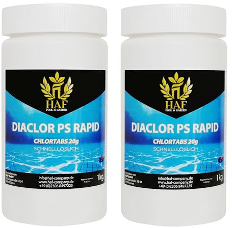 HAF® Schnelllösliche Chlortabletten 20g mit hohem Aktivchlor Gehalt | Chlortabs 20g, 2 kg | S-Tabletten für Desinfektion von Pool, Schwimmbad & Whirlpool - Qualität: Made in Europe - Menge: 2 x 1 kg