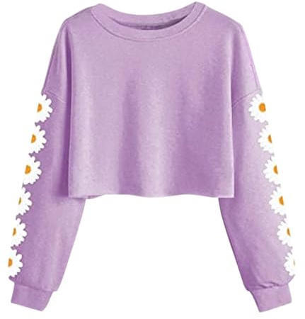 Imily Bela Felpa da Ragazza con Margherite Pinted Crop Top Carino per Bambini Maglione a Maniche Lunghe Pullover t-Shirt Vestiti