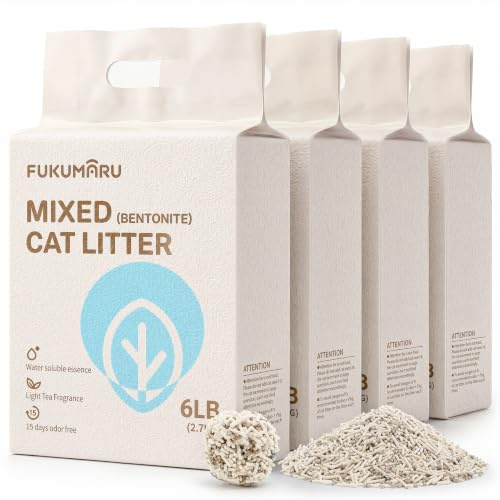 FUKUMARU Litière pour Chat en Tofu Mélangé, 10,8 kg Litière pour Chat Agglomérante, Contrôle des Odeurs, sans Poussière et Ultra-Absorbante, Lavable à l'eau, Parfum de Thé Blanc