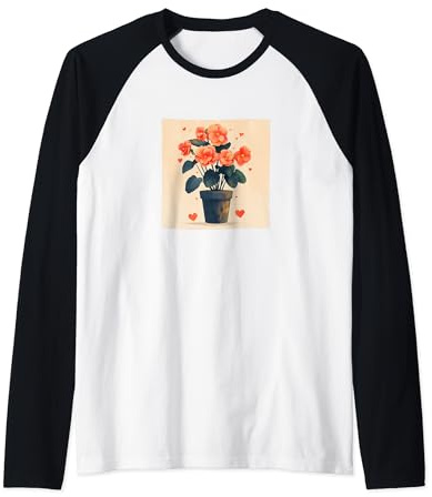 Begonia Plant In Pot Cottagecore Boho Hearts Graphic Raglan Baseball Tee
