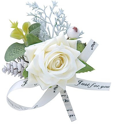 Yardenfun 1stück Künstliche Rosen Corsage Mit Schleife Hochzeitsblumenarmband Im Chinesischen Stil Für Braut Brautjungfer Und Blumenmädchen Weiß Für Besondere Anlässe