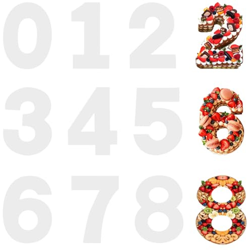 Abeillo 8 Inch Large Number Cake Molds 0-8, 9 Pieces Numerical Painting Stencils, White, Baking Tool, Cake Mold, Cake Stencils