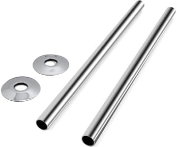 VANCOCO 2Pcs 300mm×15mm Radiator Pipe Sleeves, Chrome Radiator Collars Cover Pair Radiator Pipe Covers