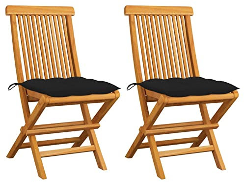 LAPOOH Gartenstühle mit Schwarzen Kissen, Gartenmöbel, Balkonstühle, Balkonmöbel, Bistrostuhl, Garten Stühle, Sit Möbel, Armlehnenstuhl, 2 STK. Massivholz Teak