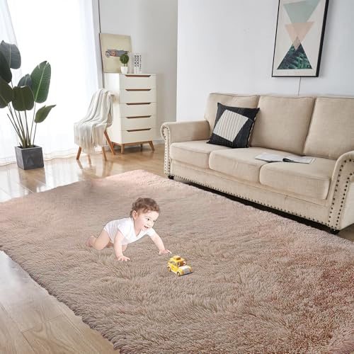Fluffig Matta 160 x 280 cm Glidbeständig Lurviga Pälsmattor Modernt Vardagsrum för Soffa Barnrum Och Bebisrum, Beige