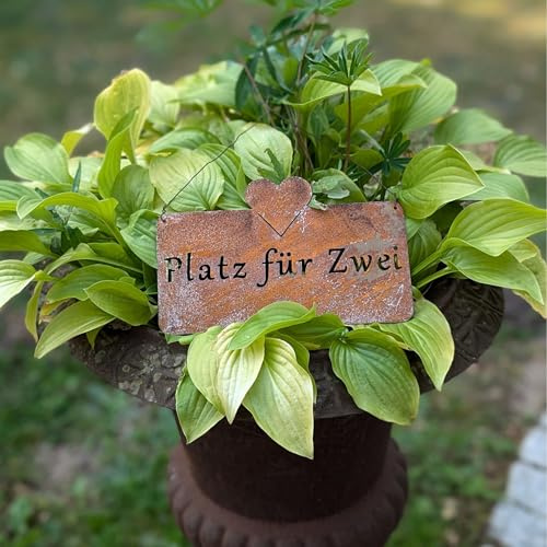 Gartenschild Platz für Zwei mit Herz, Edelrost Metalldeko rostige Gartendeko zum Hängen
