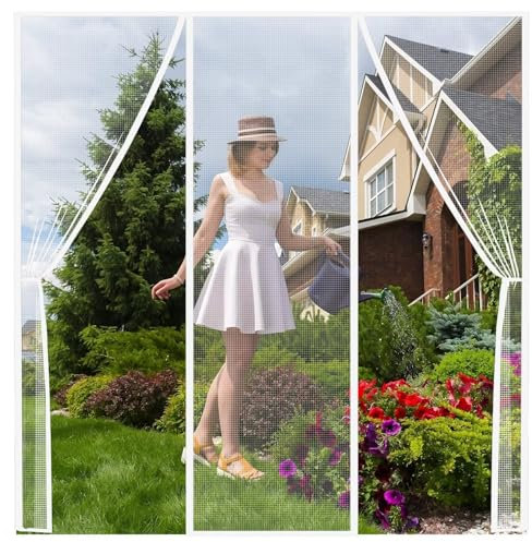 Verdunkelungsrollo, magnetische Insektenschutztüren, 195x220cm Weiß, mit selbstklebenden Bändern und Stiften für Türen und Fenster zu Hause, um das Eindringen von Insekten zu verhindern