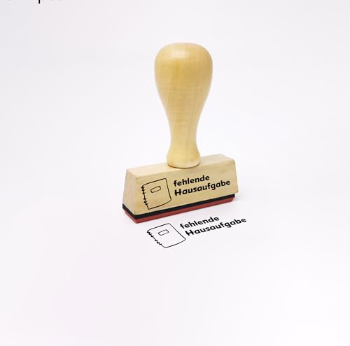 Stemplino® Lehrerstempel - fehlende Hausaufgaben - 50mm x 15mm - Holzstempel mit Text für Lehrer zum für Eintrag ins Hausaufgabenheft für Pädagogen Schule Kindergarten