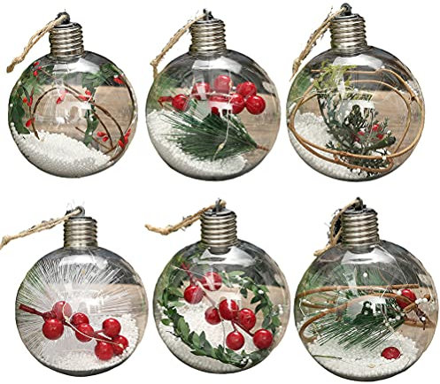 Palle di Natale con Luce a LED - 6 Pezzi Palle di Natale Luminose con Pendenti a Luce LED Palla Ricaricabile Albero di Natale Palline Appese Ornamenti per la Festa (Zhong [riso