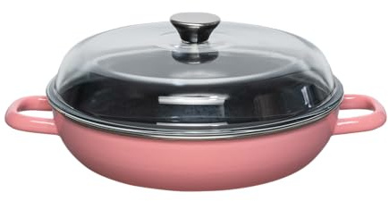 Riess, 0058-114, Schmorpfanne mit Glasdeckel Ø 28cm, PINK, Vol. (rec.): 2,6 Liter, Made in Österreich, LBH: 37,7x29,2x14,1cm, 3,068kg, Schmorpfanne, Emailliert, Kratzfest, Ofenfest