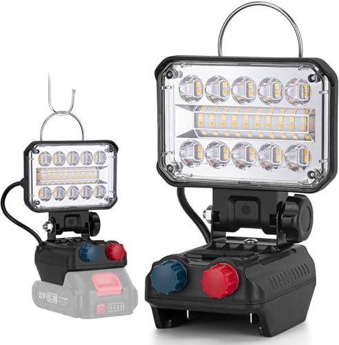 KERNOWO Akku Lampe Für Makita 18/21V, 48W Kabellose Led Arbeitsleuchte Akku mit 40 ultrahellen LED-Perlen, Led Strahler Tragbares Baustellen Lampe mit Typ C und USB-Aufladung（4IN-Keine Akku）