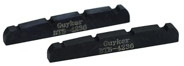 Guyker BTB4236 Knochenmuttern für Bassgitarre, 4 Saiten, flache Unterseite, vorgeschlitzt, Ersatzteile, Zubehör für PB JB Precision Bass Jazz Bass, Schwarz, 42 x 3,5 x 6 mm