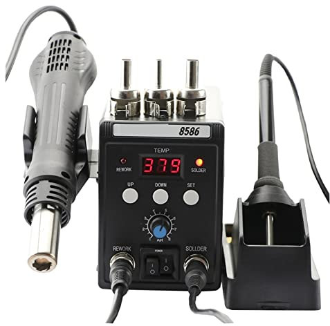 Stazione per saldatore, Stazione di saldatura 8586 saldatura pistola ad aria calda + ferro di saldatura elettrica 2 in 1 LCD Strumento di riparazione delle apparecchiature di saldatura del display dig